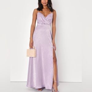 Lulus Constantine Lavender Satin Maxi Dress